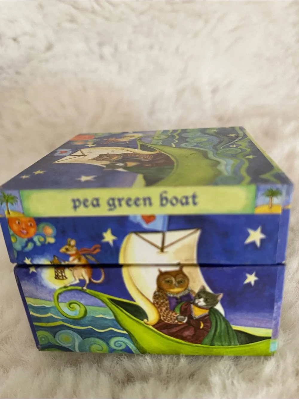 The Owl & the Pussycat Blue Tooth Fairy Jewelry Box with Brass Latch